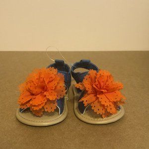 Faux denim baby shoes/sandals with flower (Rising Star)